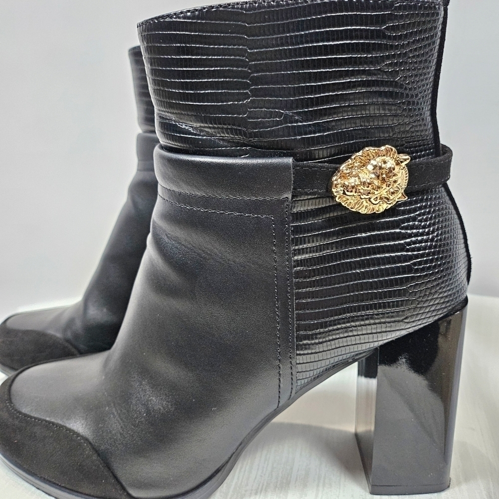 River Island Black Faux Leather Ankle Boots Gold Hardware Size 9 - Picture 8 of 16